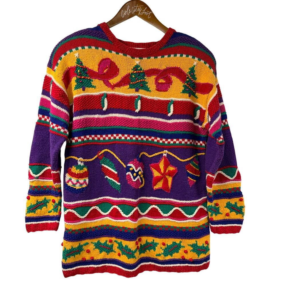 Not So Ugly Christmas Sweater Colorful Hand Knit Sweater Talbots Vintage Small